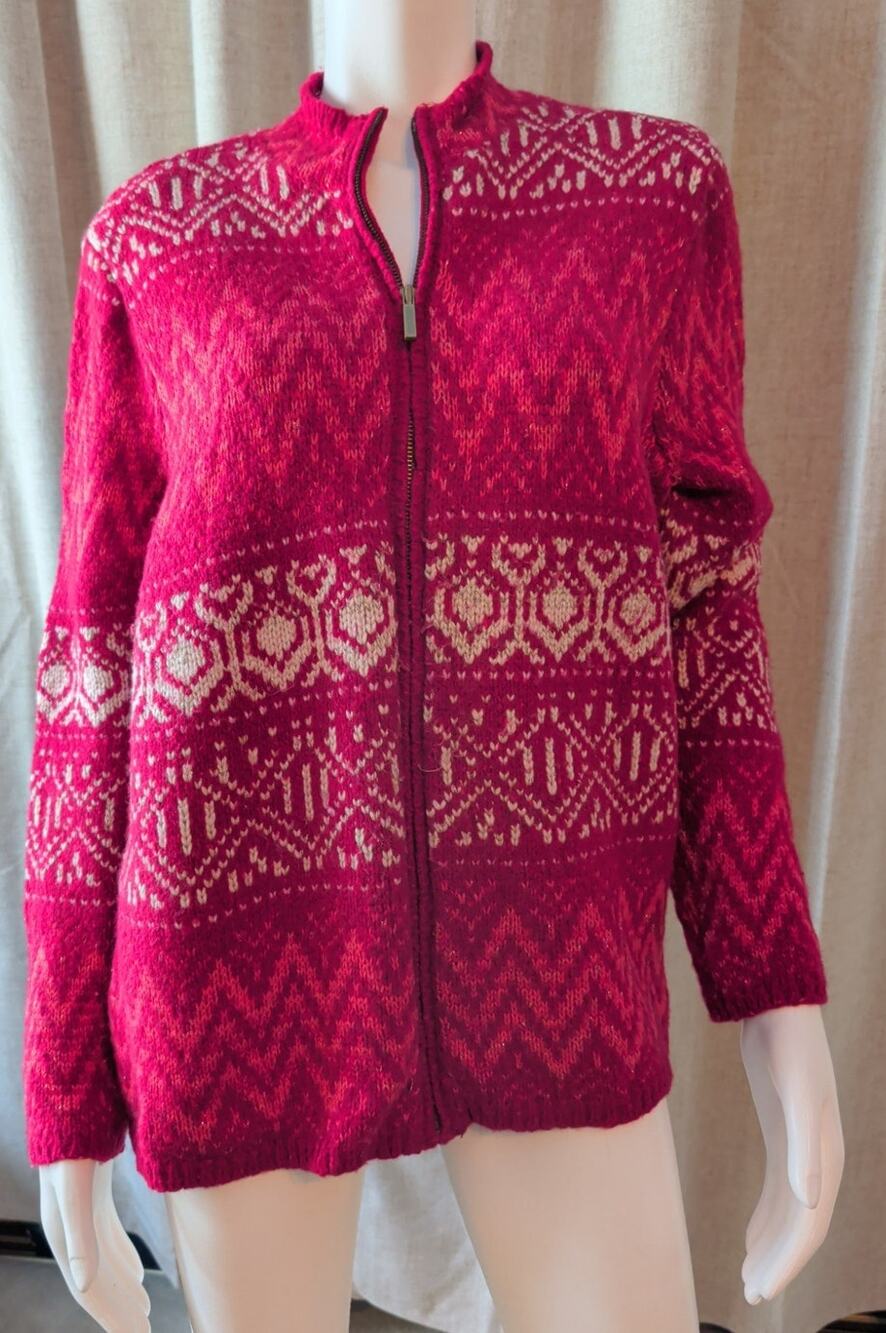 Coldwater Creek Zip Front Cardigan Sweater Fair Isle Nordic Cashmere Alpaca 16XL